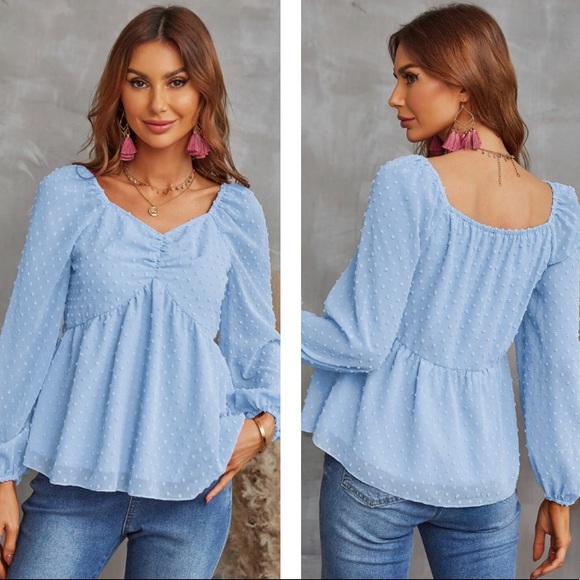 Swiss Dot Flounce Sleeve Blouse - Picture 3 of 4